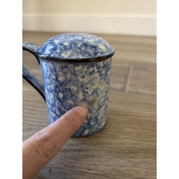 Stangl Blue Spongeware Town And Country Ceramic Salt/ Pepper Shaker W/  Handle - Picture 2 of 10